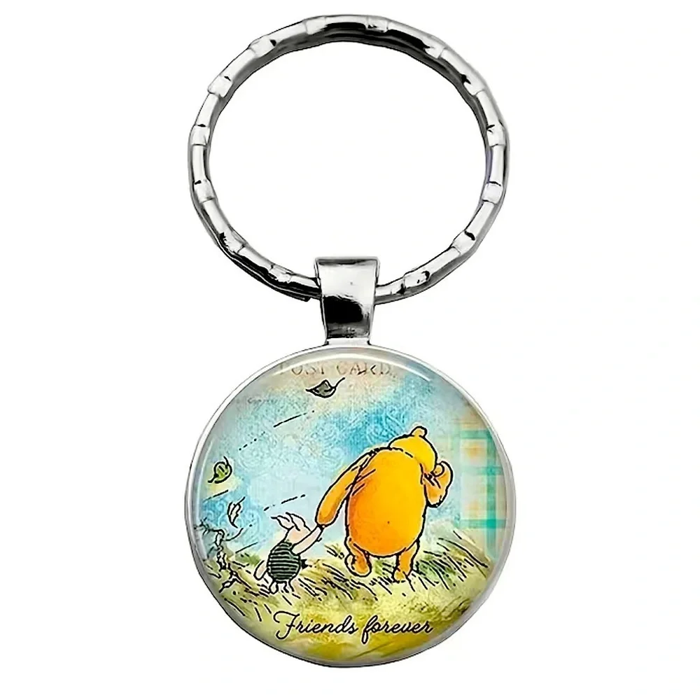 Winnie The Pooh Keychain Friends Forever Round Pendant Keyring Pooh Piglet